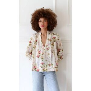 Mille Resort Travel Womens V Neck Floral Peasant Bohemian Top Light Flowy Blouse